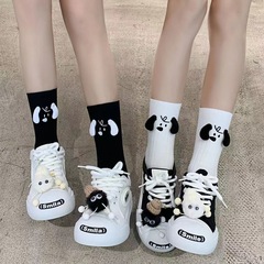 Net celebrity's same three-dimensional doll socks for women, mid-calf socks, Japanese black and white ears, puppy socks, vertical pattern student socks