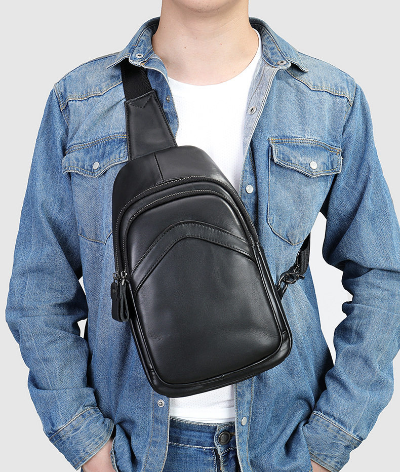 Túi đeo chéo nam da bò thật kiểu mới, túi đeo trước ngực đa ngăn 17×5×30,5 cm — Cà phê nâu, cỡ nhỏ, Đen, Nhỏ, Màu đen, 707 màu đen chi tiết 17