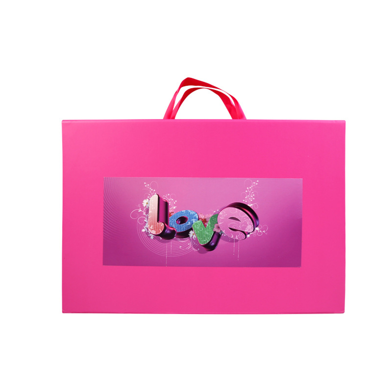 可贴印刷不干胶红色折叠盒手提翻盖鞋子衣服通用节日礼物礼品盒子