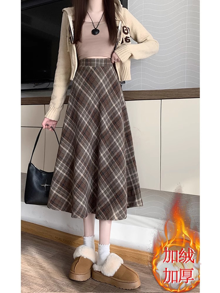 （毛呢+松紧腰+拉链）百褶裙半身裙复古中长款包臀裙A字裙春秋冬