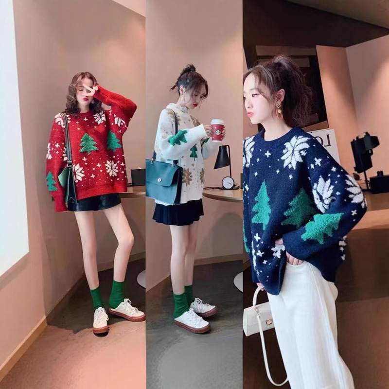 Thickened Red Christmas Sweater Women's Pullover 2024 Autumn and Winter New Trendy Ins Super Popular Loose Lazy Style Top Thickened Red Christmas Sweater Women's Pullover 2024 Autumn and Winter New Trendy Ins Super Popular Loose Lazy Style Top