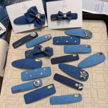 网红新款牛仔蝴蝶结BB夹发夹可爱少女学生刘海夹边夹跨境专供发饰
