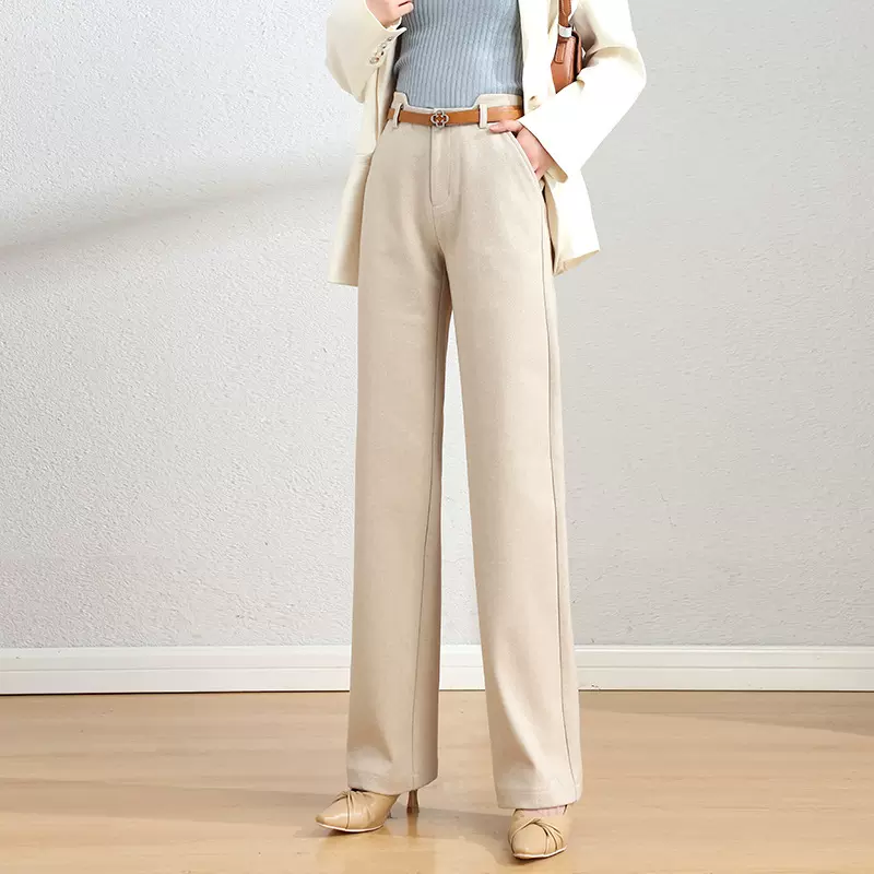 如果清仓美拉德休闲直筒裤女2025冬季加厚高腰弹力阔腿长裤21133