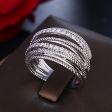 亚马逊热卖新款 简约拼接仿泰银缠丝绳结爱情侣尾戒 个性镶钻饰品