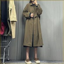 抖音莫城沁雅2353新款韩版时尚长款百搭工装拼接慵懒大版风衣