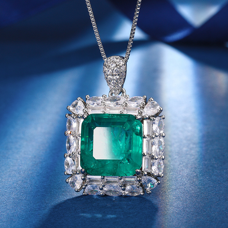 Zhuang Sheng joyas cobre inferior chapado en oro simulación temperamento Esmeralda princesa traje cuadrado piedra principal 14*14-12*12