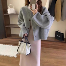 《长期有货》特价2025新韩系极简风阔版圆领显瘦双面羊毛大衣女