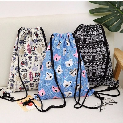 Drawstring Handbag Beam port capacity Backpack student schoolbag simple and easy Travelling bag men and women canvas Storage bags