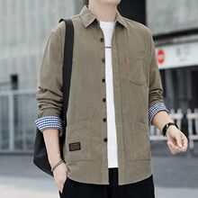 男士灯芯绒长袖衬衫春秋款耐麿衬衣外套新款休闲工装口袋宽松上衣