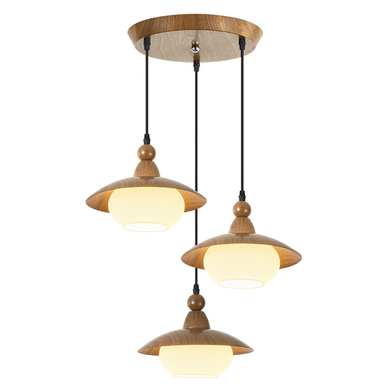 Lámpara del restaurante de tres extremos platillos voladores 2026 nuevo estilo japonés de madera de nuez, mesa de comedor de viento tranquilo, lámparas Zhongshan 713L