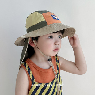 Children's Sun Protection Hat Summer Thin Large Brim Boy's Sun Protection Neck Shawl Hat Baby Travel Detachable Fisherman Hat
