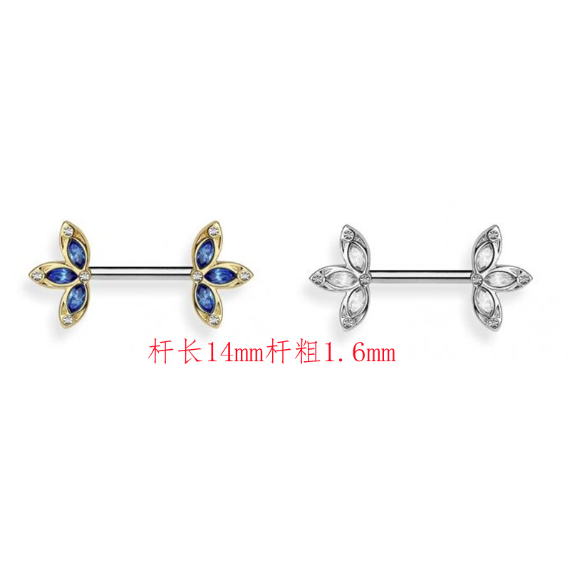 New Product Clover Symmetrical Diamond-studded Flower Breast Ring Piercing Jewelry display picture 1