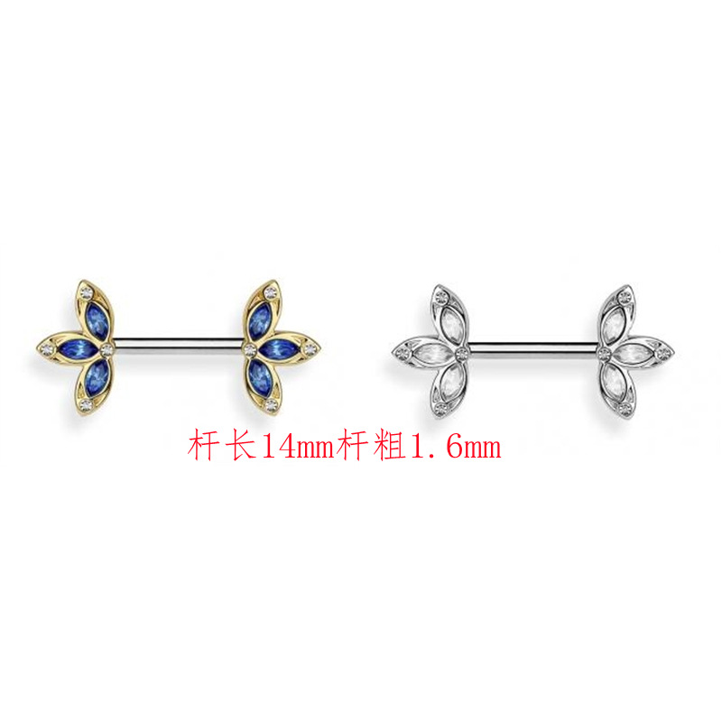 Nouveau Produit Trèfle Symétrique Anneau De Poitrine De Fleur Clouté De Diamants Piercing Bijoux display picture 1