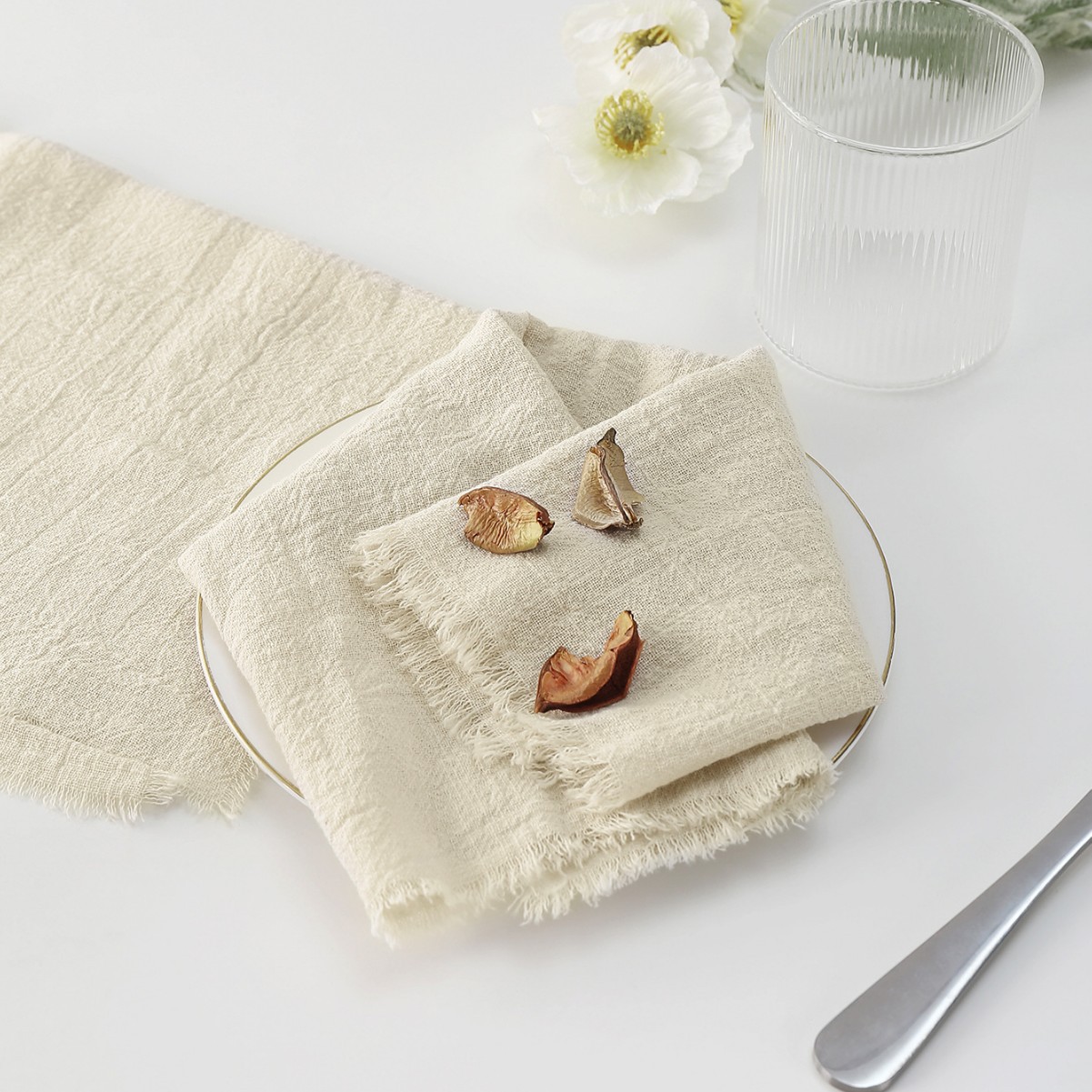 Servilleta de tela Amazon, tela arrugada, tela con borde crudo, arte occidental, decoración de mesa de comedor, mantel individual, servilleta de tela con borlas de algodón y bambú