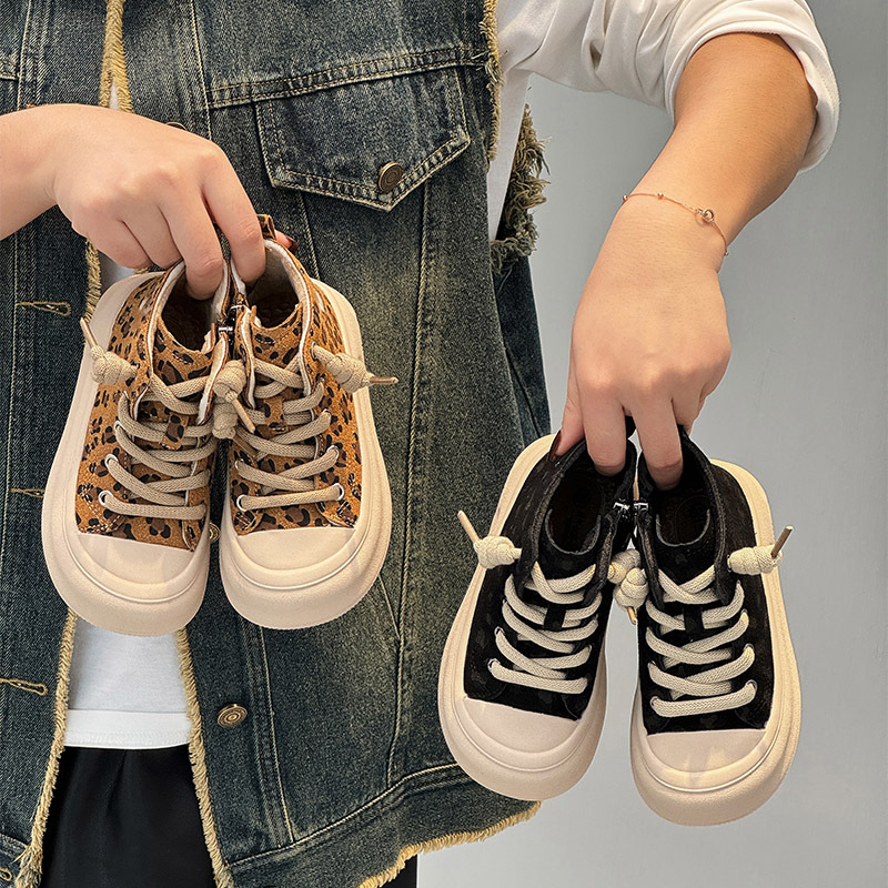 Children's Cotton Shoes, Girls' Shoes, 2025 Autumn and Winter New Fashion Leopard Print Fleece-Lined Double Cotton Sneakers, Boys' Casual Shoes