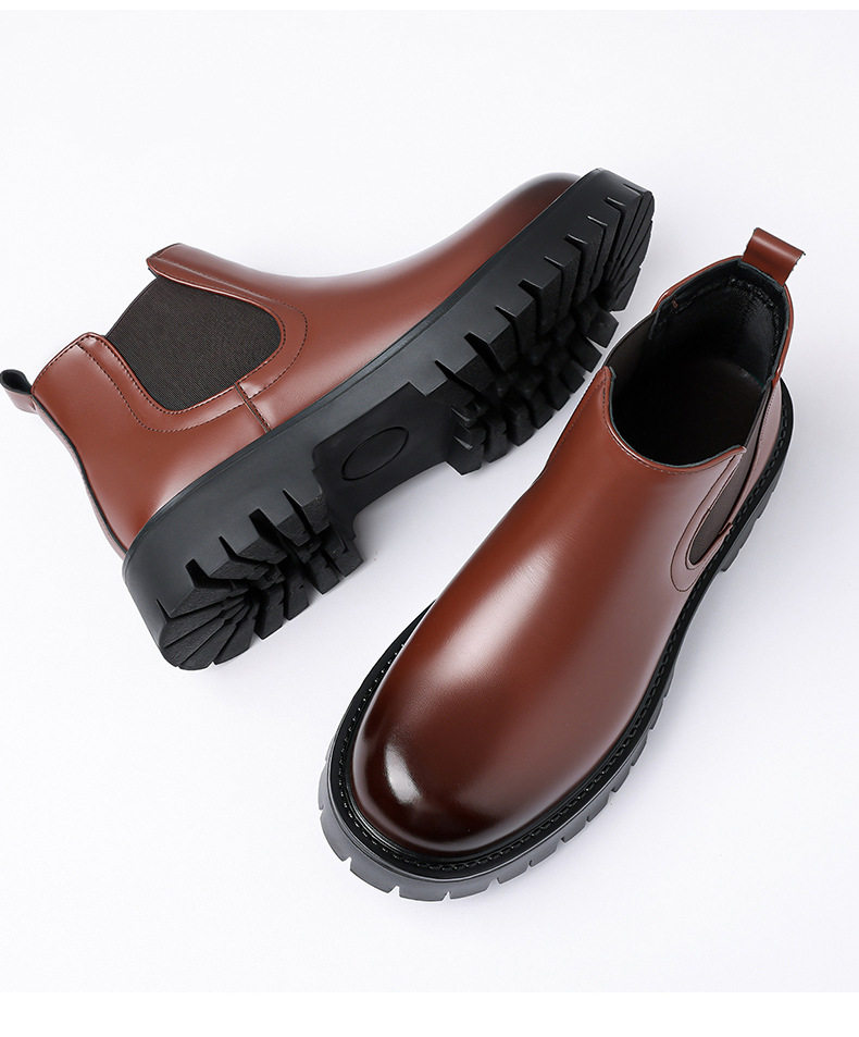 Giày bốt Martin nam cổ cao da lì, kiểu Chelsea, đế thấp 1–3 cm — Da nâu, Da đen chi tiết 18