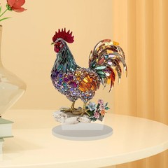 クロスボーダー創意五彩招財雄鶏動物置物2d平面アクリルホームオフィスデスクトップ装飾置物