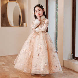女童加厚生日公主裙花童礼服蓬蓬纱儿童主持人高端钢琴演出服春季