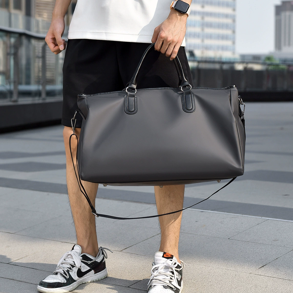 Трансграничный минималистский сплошной цвет фитнес-сумка для мужчин и женщин большой емкости переносная спортивная сумка Независимый обувной склад багаж бизнес-дорожная сумка