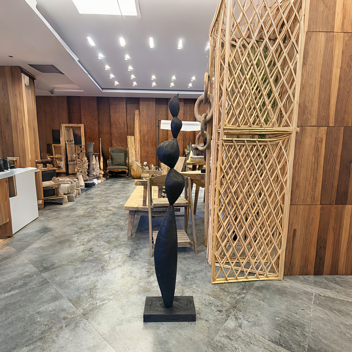 Manufacturer sells black carbonized wood ornaments. Sales center for villas, living rooms, studies, reception rooms, and entryways.