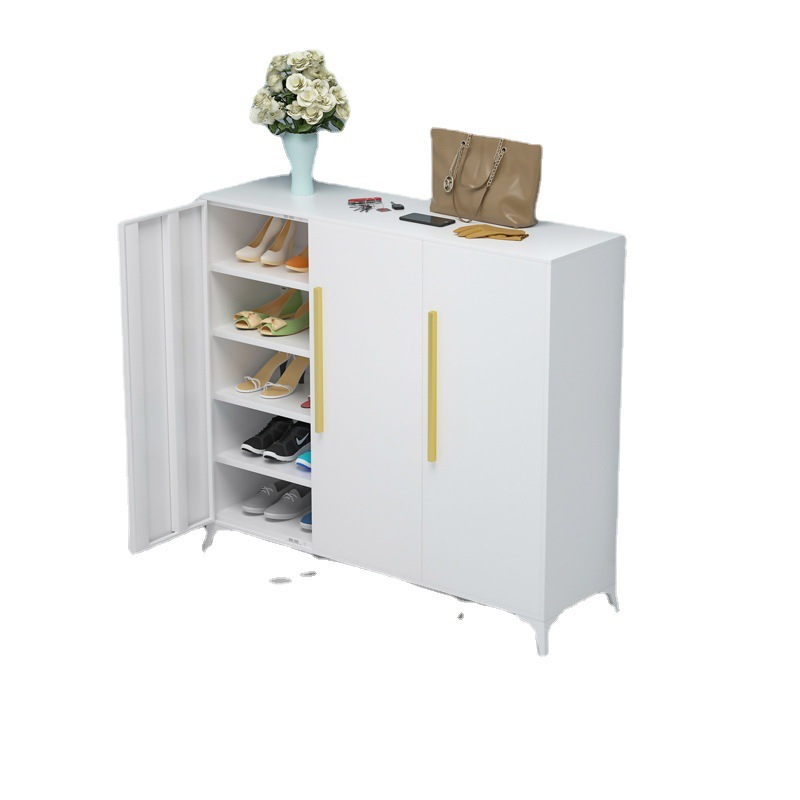 Zapatero Gabinete de acero gabinete de almacenamiento de entrada del hogar con cerradura moderno simple armario de gran capacidad interior y exterior Zapatero