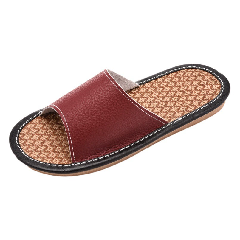 Домашние сандалии и тапочки из натуральной кожи с мягким бамбуковым дном для мужчин и женщин, Нескользящие домашние кожаные тапочки для пар