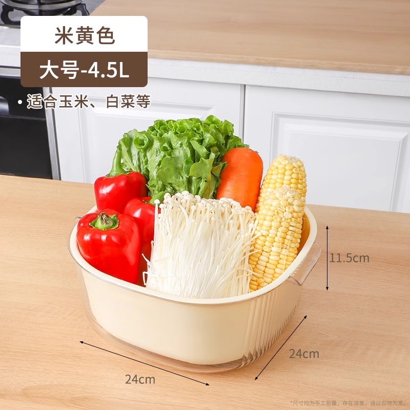 厚い二重の野菜を洗うたらいの水たまりの家庭用の台所の水洗いの果物の皿の客間は野菜かごを濾過して野菜のかごを洗います。|undefined