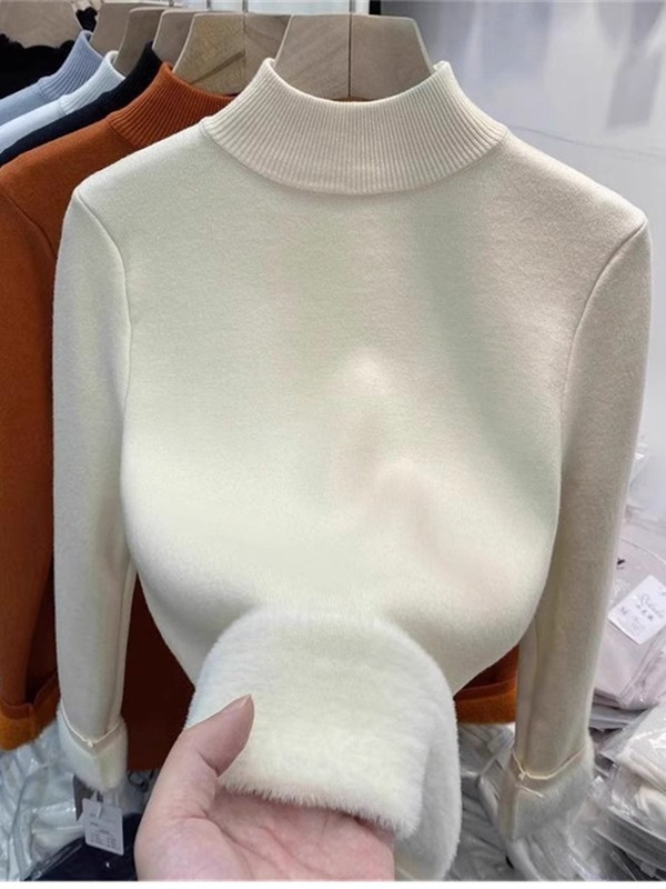 一体绒加绒加厚半高领针织衫毛衣女2025秋冬季新款内搭中领打底衫|undefined