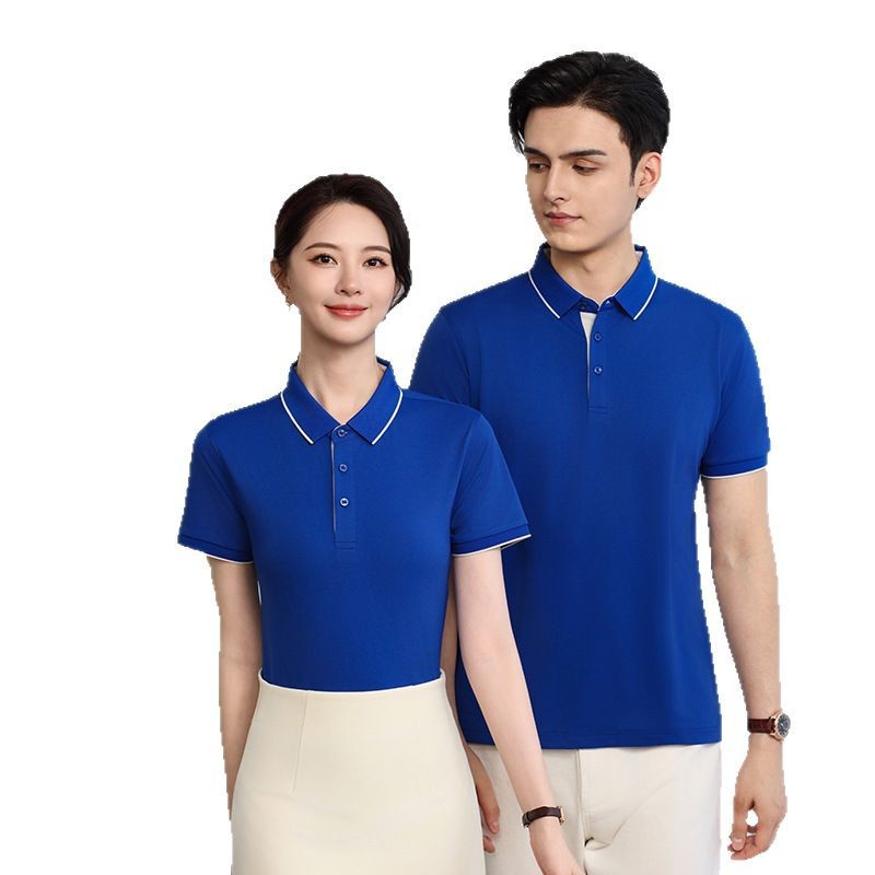 Camisa Polo de trabajo de algodón de seda helada estilo 2025 con solapa de un solo borde, logotipo personalizado impreso y bordado, para empleados.