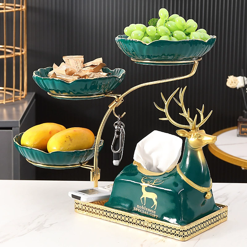 Легкая Роскошная Высококачественная железная керамическая тарелка для фруктов, журнальный столик для гостиной, бытовая многослойная тарелка для сухофруктов в европейском стиле, Креативные украшения
