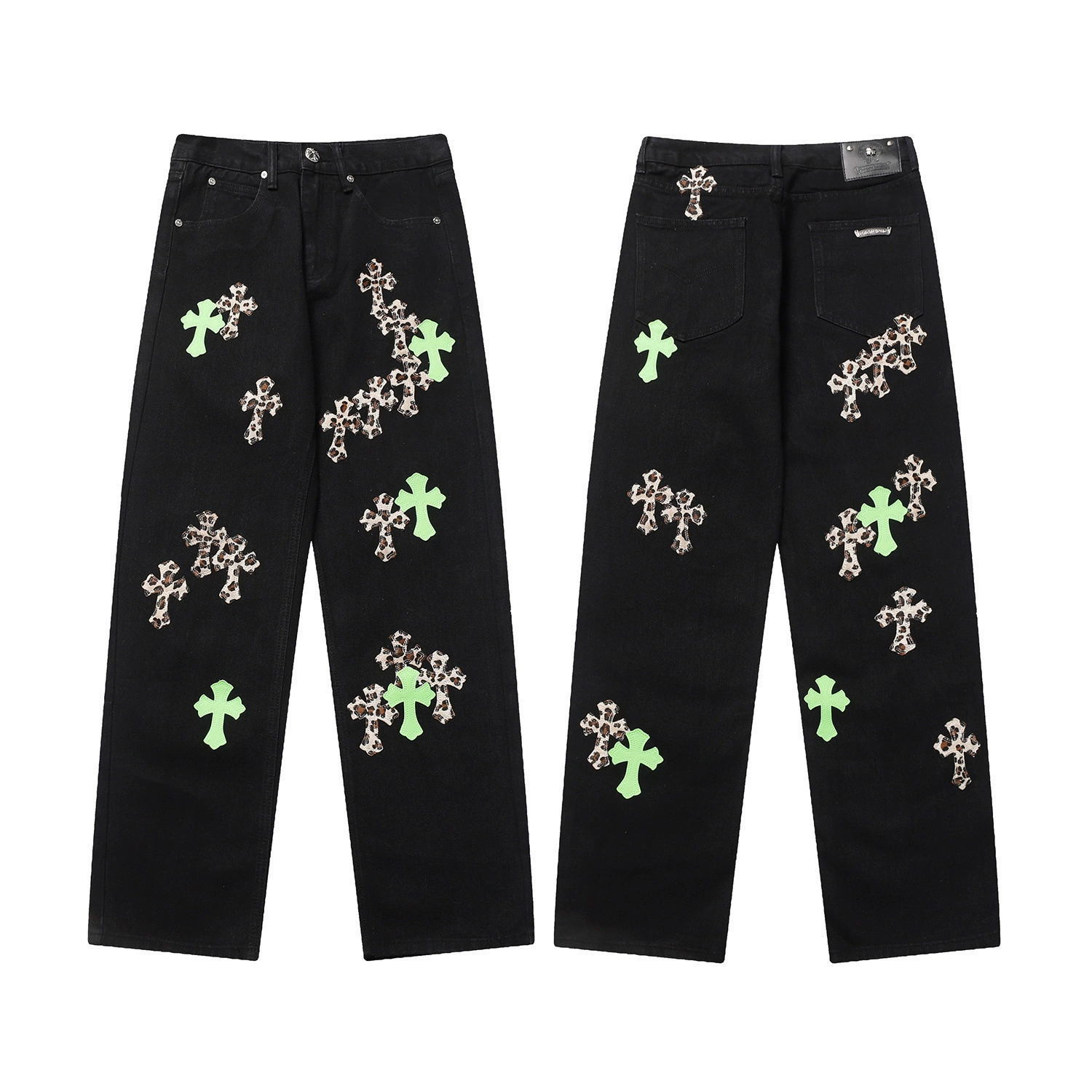 Исправленная версия джинсов с нашивкой крестом Chrome Hearts Croix, вышитые, выстиранные, оптом, дропшиппинг
