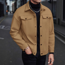 复古跨境亚马逊TEMU秋冬季翻领毛呢休闲百搭新款外套简约休闲运动