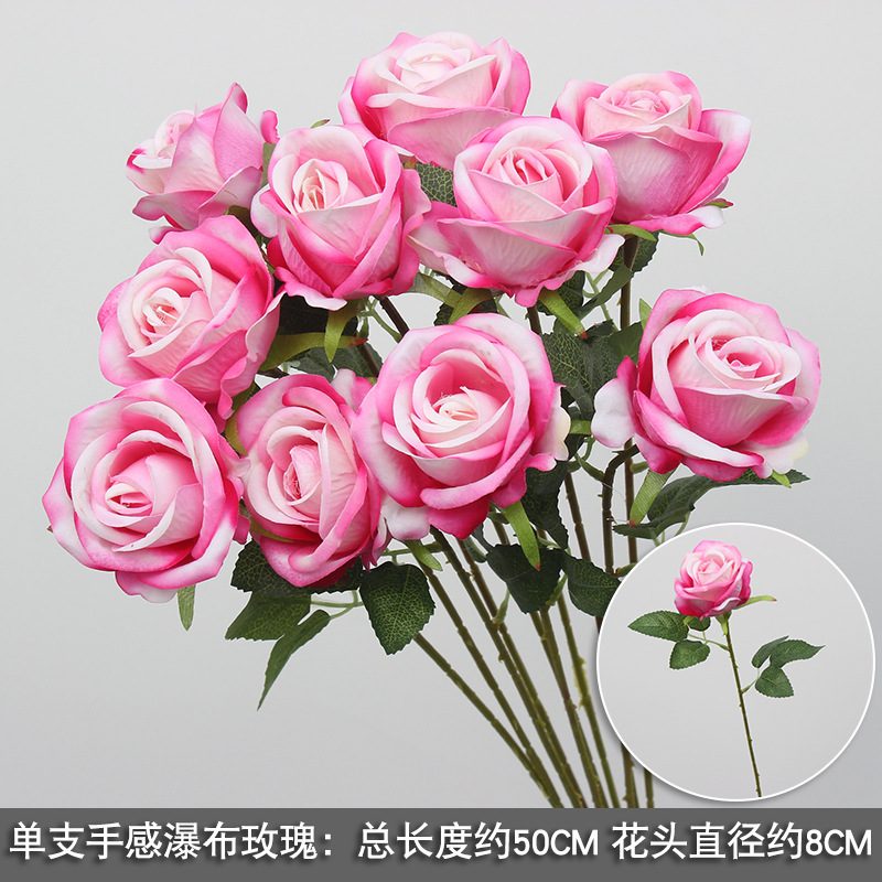 Franela de flores artificiales Cascada de rosas Decoración de flores falsas Pared de fondo Red de celebridades perforada Decoración de rosas Centro comercial Pared de cártamo