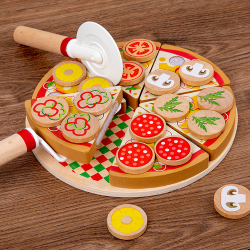 Children's educational hands-on pizza simulation toys wooden simulation play house mushroom pizza cut and play toys