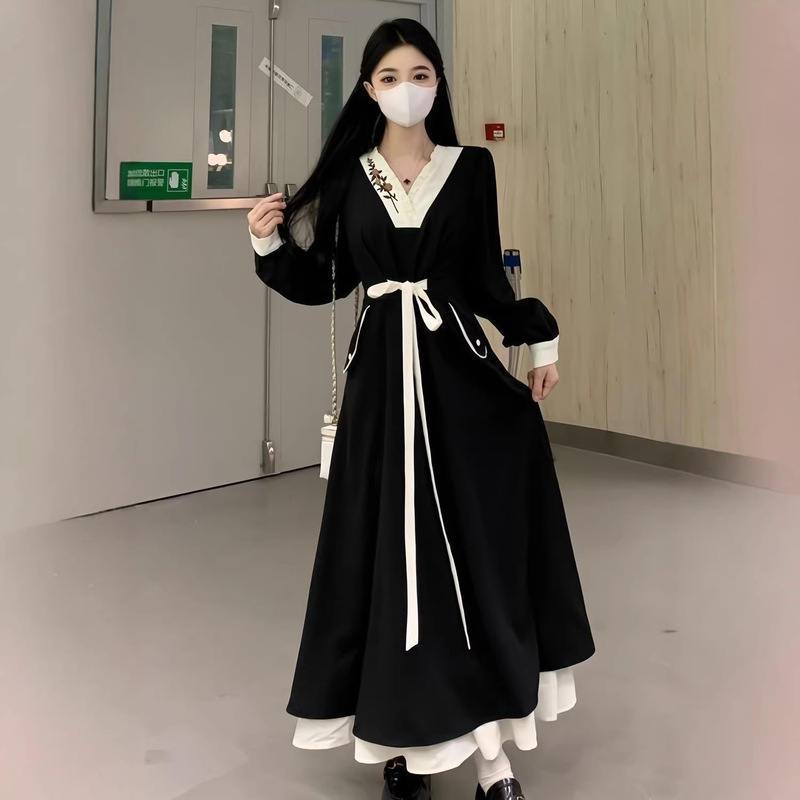 2026 Spring New Slimming New Chinese Style Dress Plus Size A-Line Design with Puff Sleeves Extra Long for a Minimalist Look m 2026 Spring New Slimming New Chinese Style Dress Plus Size A-Line Design with Puff Sleeves Extra Long for a Minimalist Look m