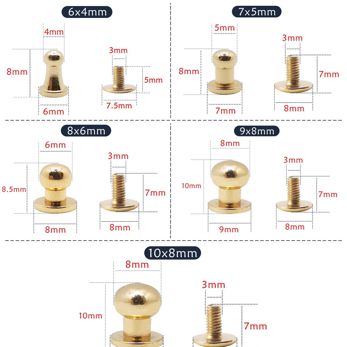 En stock al por mayor varias especificaciones DIY remache Heshang cabeza redonda pezón nail zapatos de equipaje accesorios suministro directo fábrica