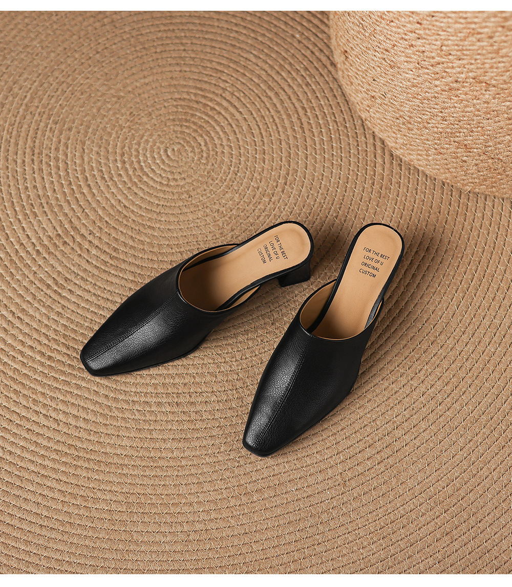 Giày sandal cao gót nữ hở mũi da bò gót thô 5 cm — đen chi tiết 21