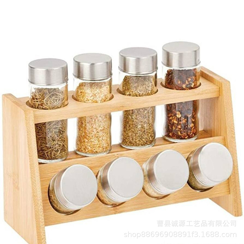 Estante de almacenamiento de condimentos de cocina casera, estante de exhibición de postres de fiesta escalonado, estante de latas de especias de madera de tres capas
