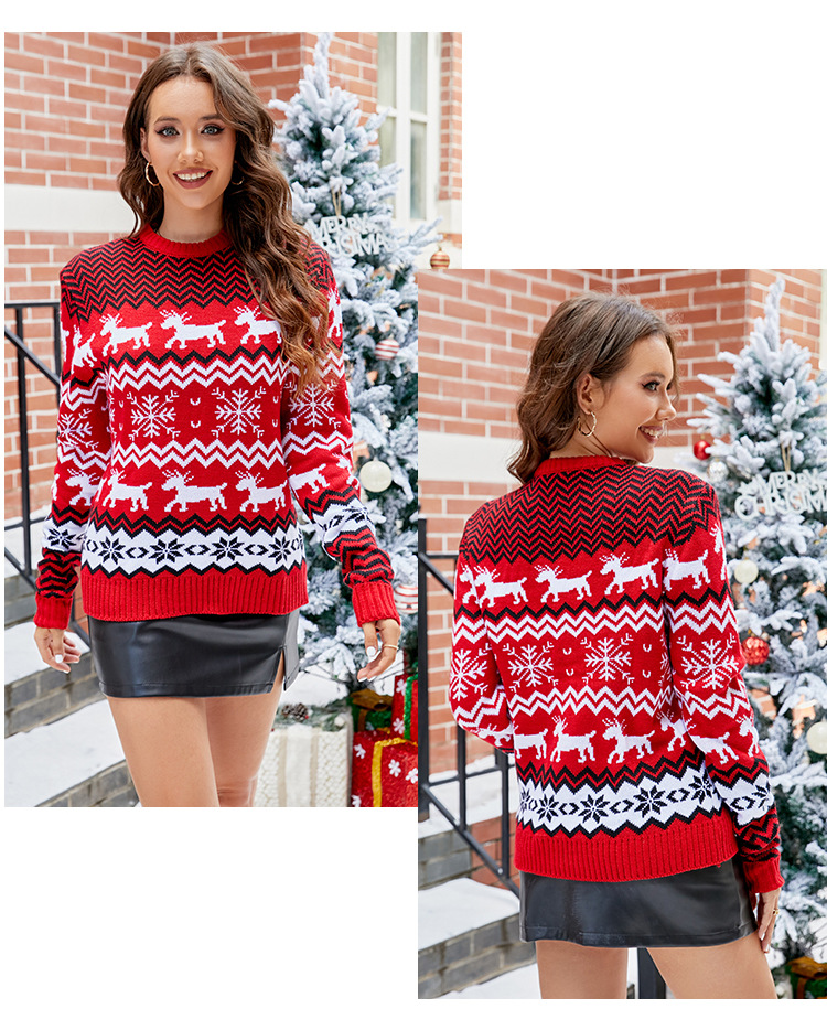210g Weight Long Sleeve Sleeve Length Pullovers Placket Type Regular Sleeve Sleeve Type Polyacrylonitrile Fiber Fabric Type Regular Top Length Sweater Tops Type Festival Occasion Round Neck Neckline Regular Fit Fit Type Christmas Festival Elk Pattern Autumn Season Women's Gender Jacquard Design Preppy Style Style Wholesale Women's Preppy Style Elk Long Sleeve Jacquard Sweaters & Cardigans