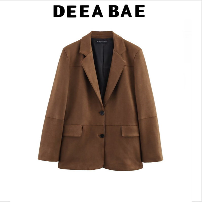 Deeabae 2025 Spring New Women's Straight Long-Sleeved Lapel Suit Jacket with Shoulder Pads 2518907