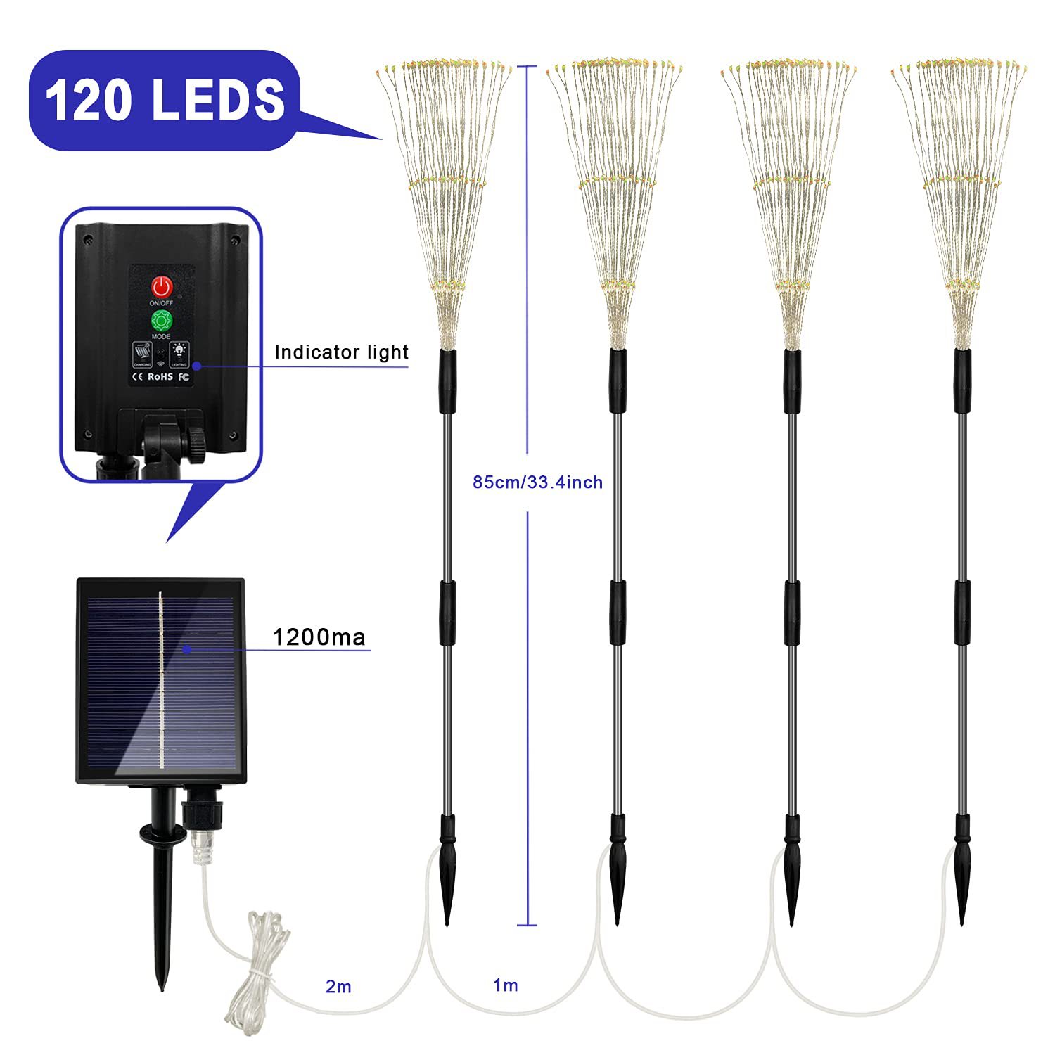 LED铜线防水太阳能花园烟花灯带遥控花园通道草坪圣诞装饰户外