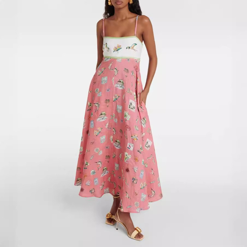 In-Stock 2026 European and American Fashion Trends New Personalized Stylish Strapless Dress with Printed Oversized Hem for Women