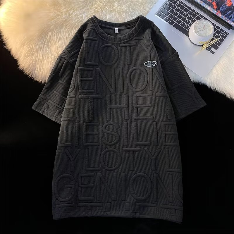 Traje de verano de los hombres de moda todo fósforo color sólido casual Camiseta de manga corta waffle Top marca de moda coreana INS shorts