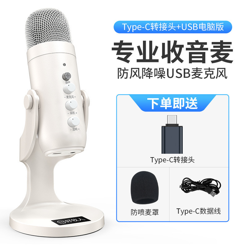 Desktop Computer Microphone Live Broadcast Dedicated Microphone Condenser Radio Anchor Song Recording Equipment Mobile Phone Sound Card