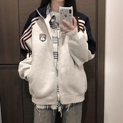 美式复古立领卫衣女春秋薄款宽松oversize外套爆款小众设计棒球服