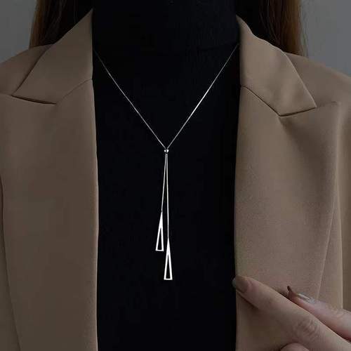 Cold style triangle sweater chain for women autumn and winter ins metal style niche long necklace geometric pull necklace