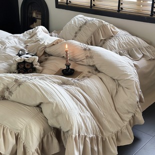 Lazy Style Classical European Style Three-dimensional Lace Washed Cotton Romantic Double Bedroom Spring and Autumn Bedding Four-piece Set