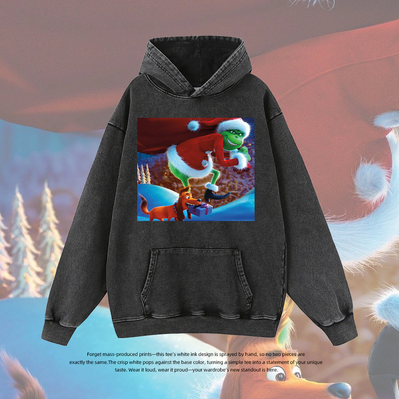 Heavyweight Hooded Sweatshirt Design Casual Retro 2025 New Christmas Monster Print Trendy Brand Couple Versatile