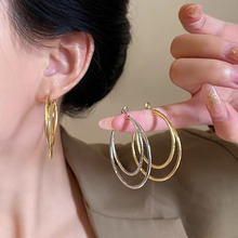 韩国东大门s针双层金属大耳圈网红时尚个性夸张气质复古耳环