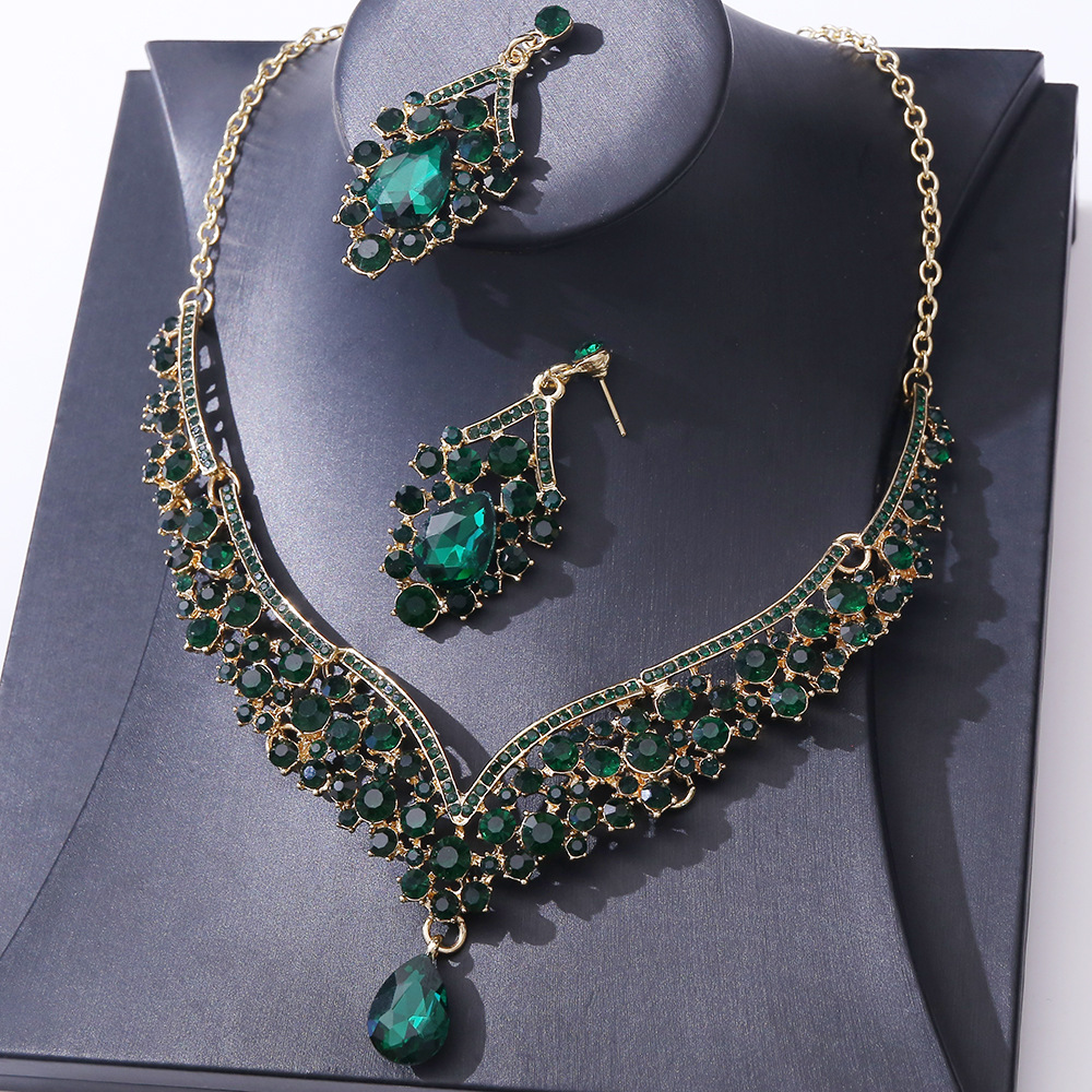 Water Droplets Pattern 1 Set Elegant Water Droplets Alloy Rhinestone Women's Earrings Necklace